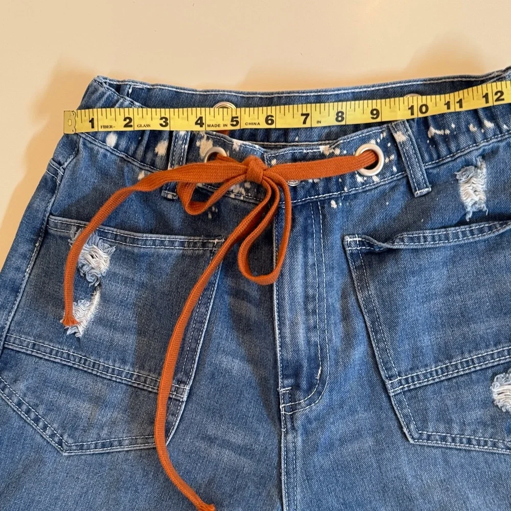 Amazon Women's Blue Boyfriend Jeans with Orange Tie - Picture 3 of 9